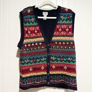 Vintage Koret Floral Embroidered Sweater Vest Cottagecore Size Medium